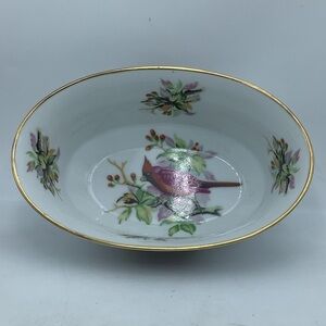 Vintage Oval Serving Bowl with Cardinal Design